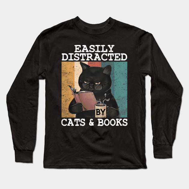 EASILY DISTRACTED BY CATS & BOOKS Long Sleeve T-Shirt by kiperb